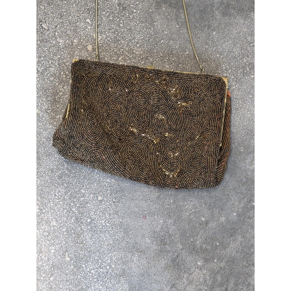 Vintage La Regale Shoulder Bag Womens Small Gold Beaded Chain Strap Evening